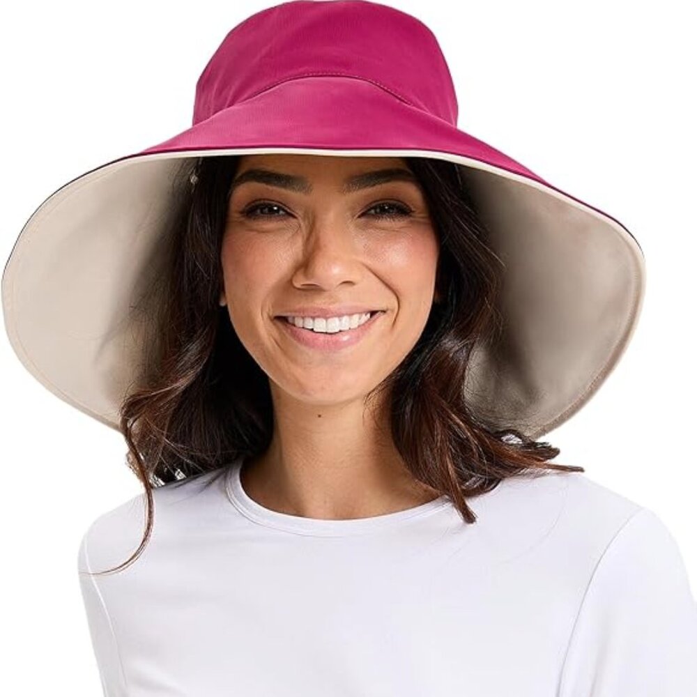 Solbari Ultra Wide Cotton Linen Hat UPF 50+ Burgundy/Beige - Small/Medium NWT